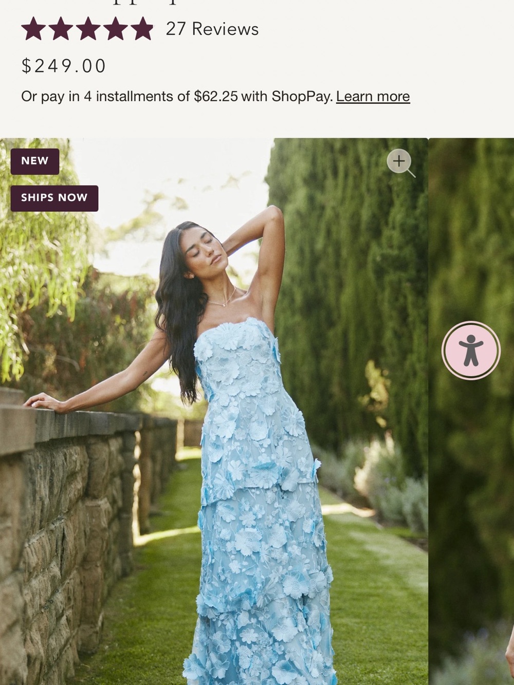 Strapless Light Blue Floral Appliqué Maxi Dress
